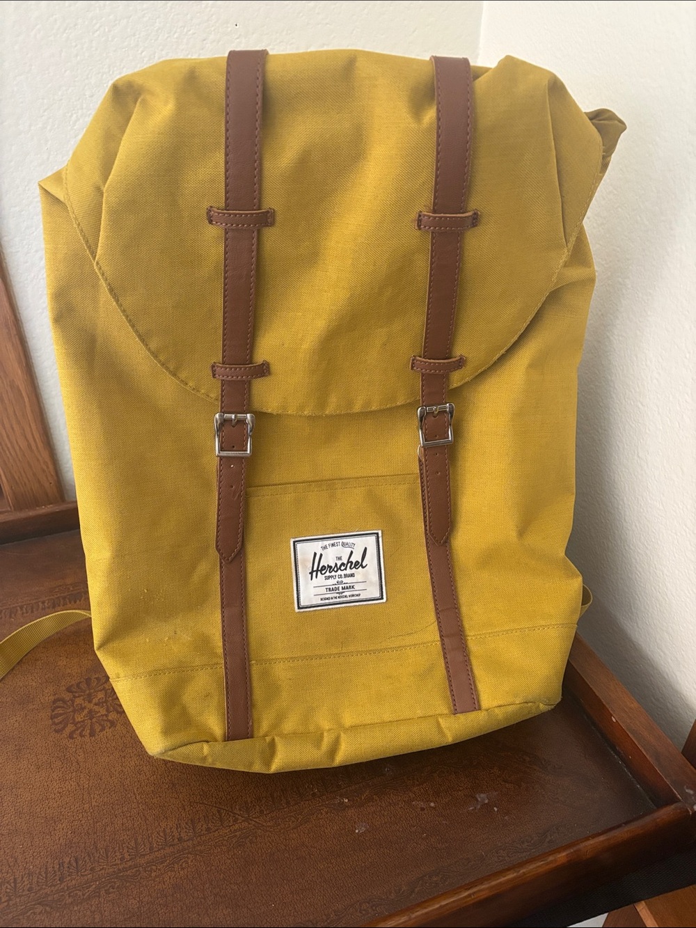 Herschel Supply Company Mustard Yellow Canvas Backpack with Brown Trim